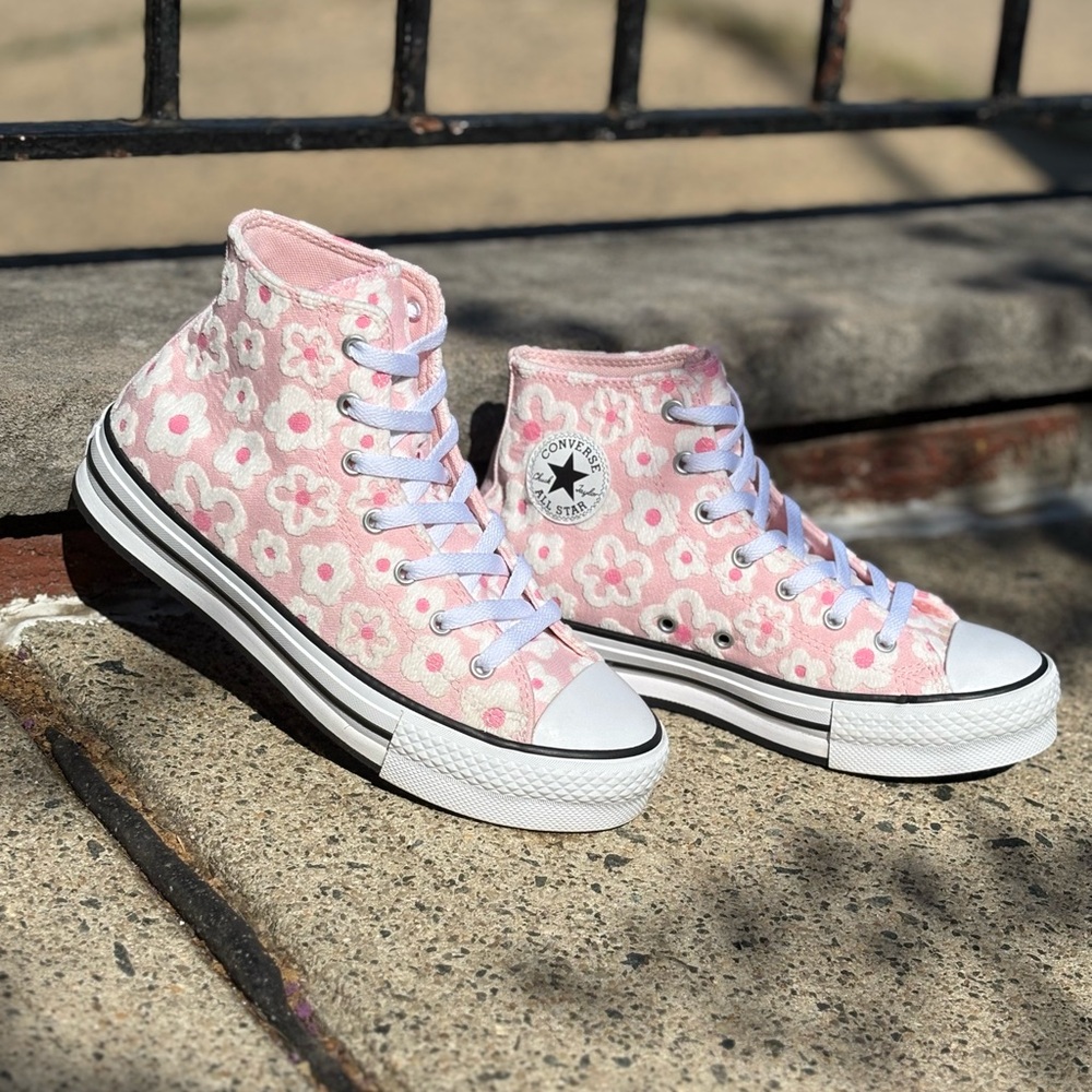 Big Kid CONVERSE Chuck Taylor EVA Lift Floral Chenille / Pink Flocked Flowers